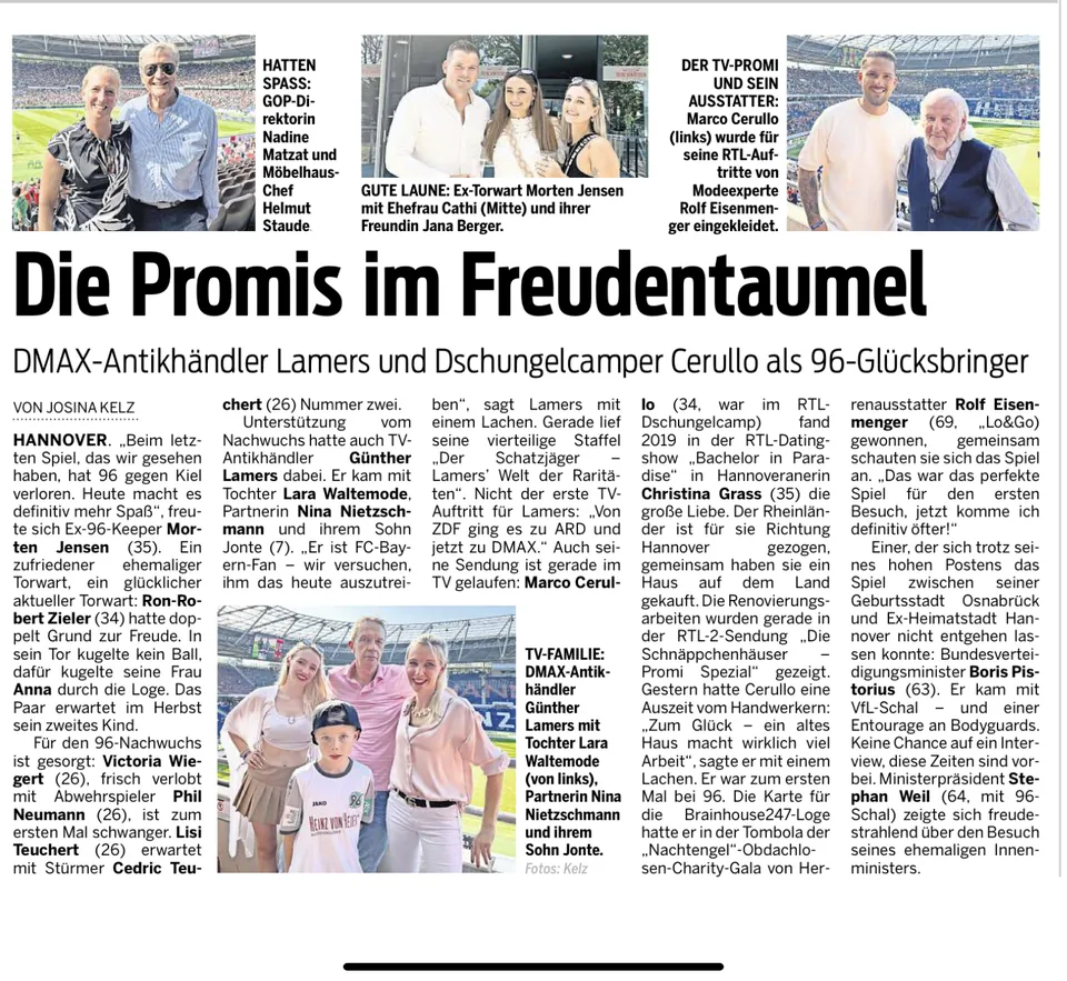 Scan des vollständigen Zeitungsartikels: Herrenausstatter Hannover in der 96-VIP-Loge – BILD über Marco Cerullo