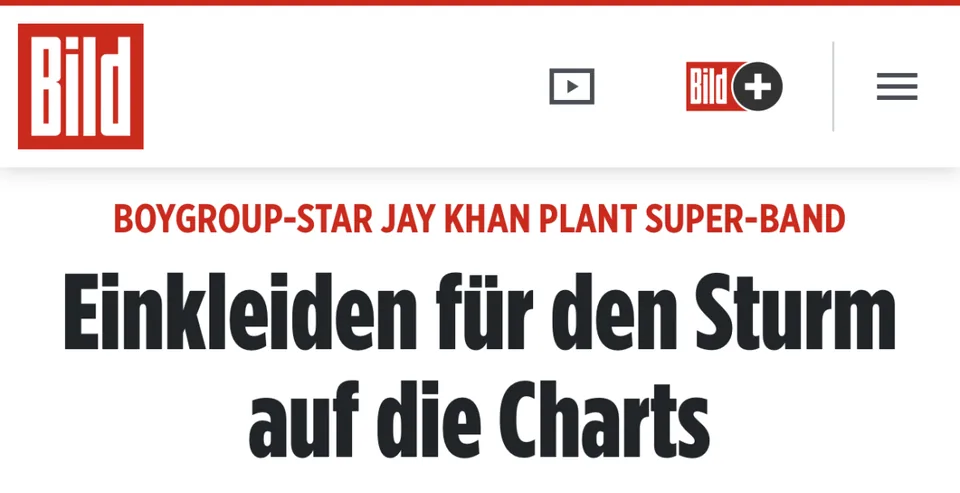 Scan-Ausschnitt aus der Presse (Zeitungskopf und Überschrift): Maßanzug Hannover für eine neue Boygroup – BILD über Jay Khans Band bei LO&GO