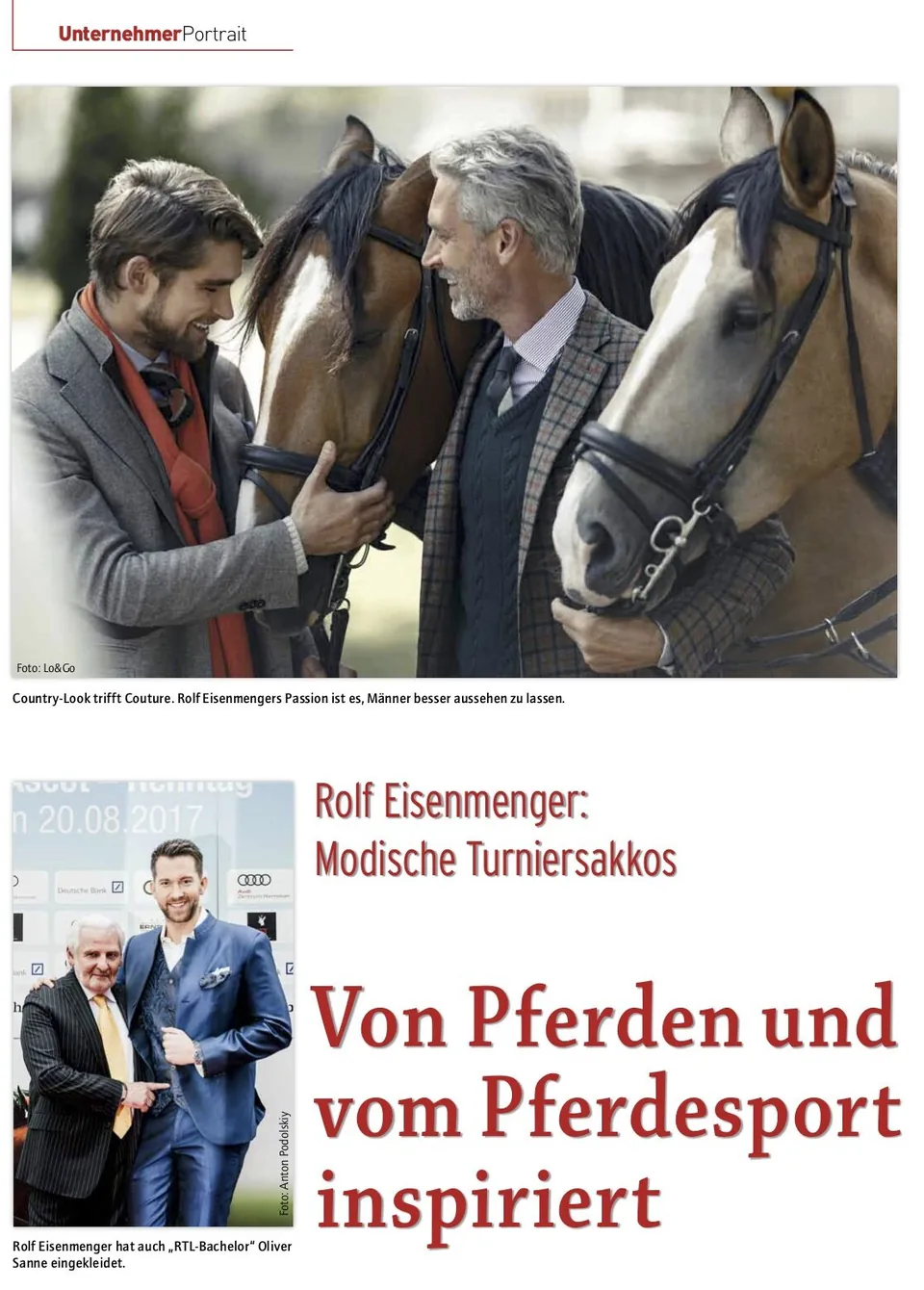 Scan des vollständigen Zeitungsartikels: Maßanzug Hannover trifft Pferdesport: Unternehmer-Porträt in PferdeSport Internatio…