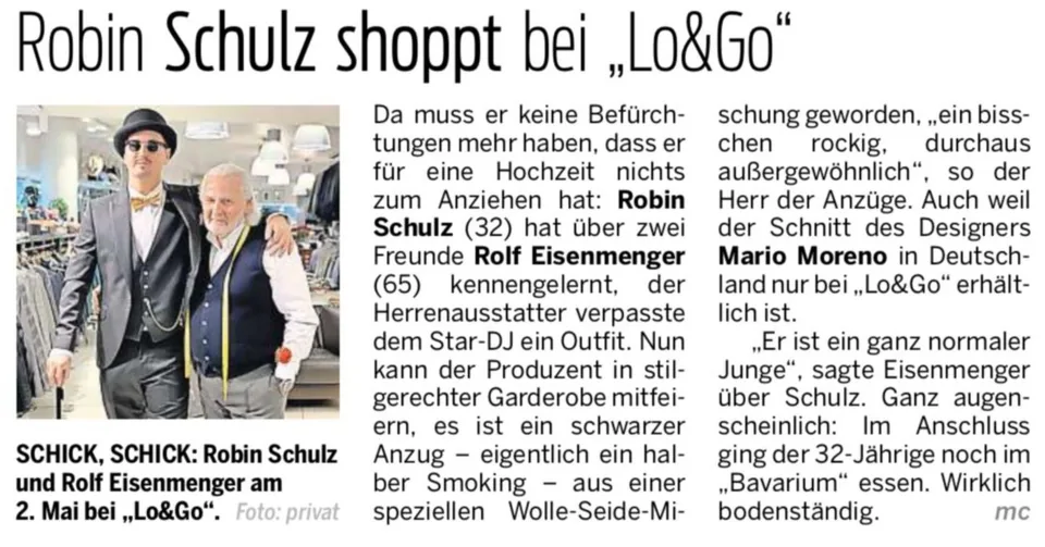 Scan des vollständigen Zeitungsartikels: Smoking für Robin Schulz – die NP über den Star-DJ bei LO&GO in Hannover